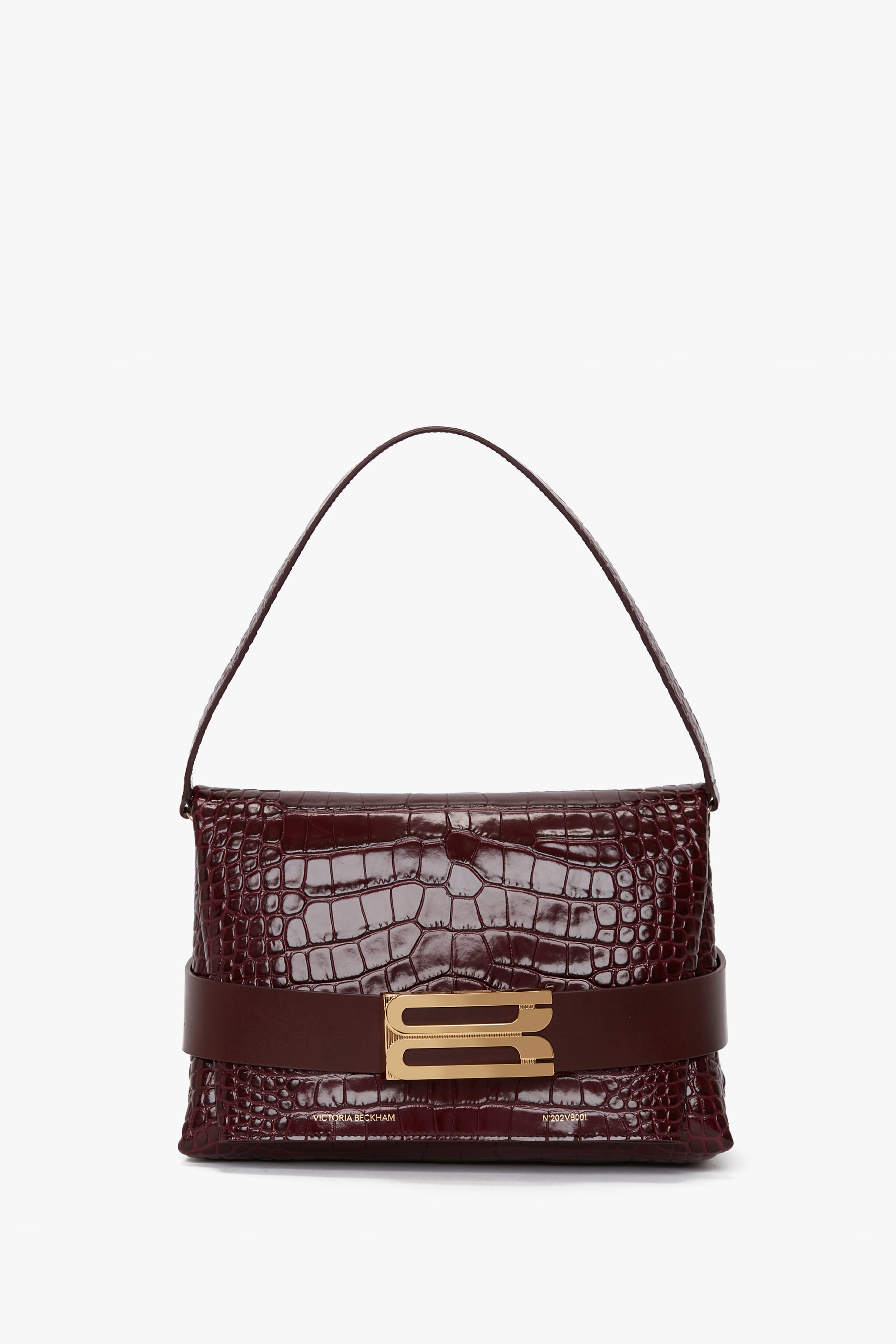 Exclusive B Pouch Bag In Croc Embossed Burgundy Leather Victoria Beckham UK