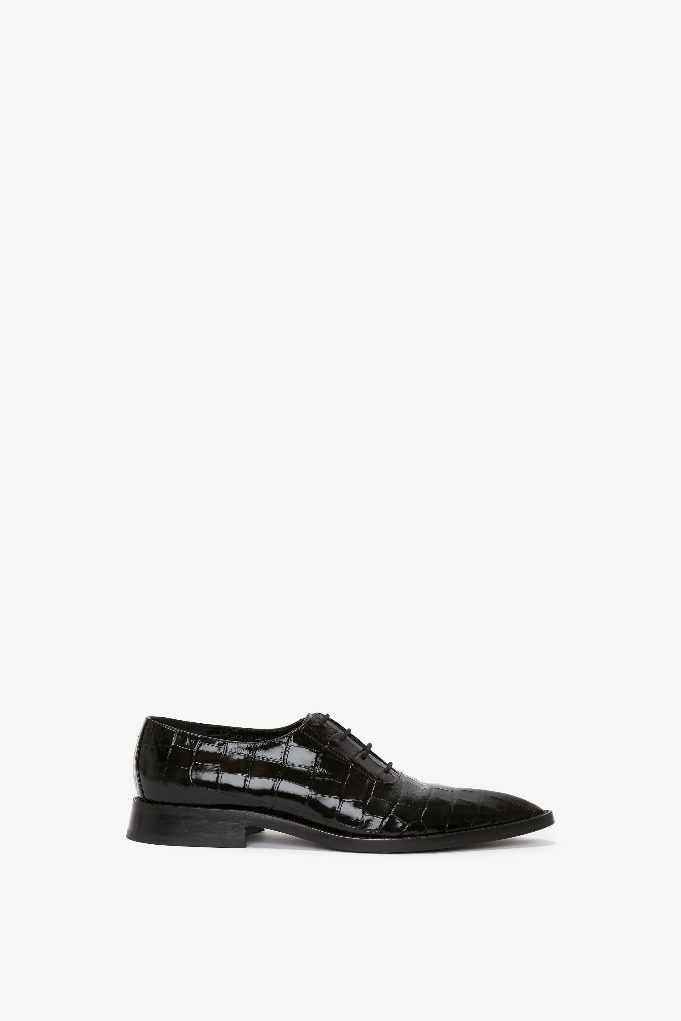 Pointy Toe Flat Lace Up In Black Croc Effect Leather Victoria Beckham UK