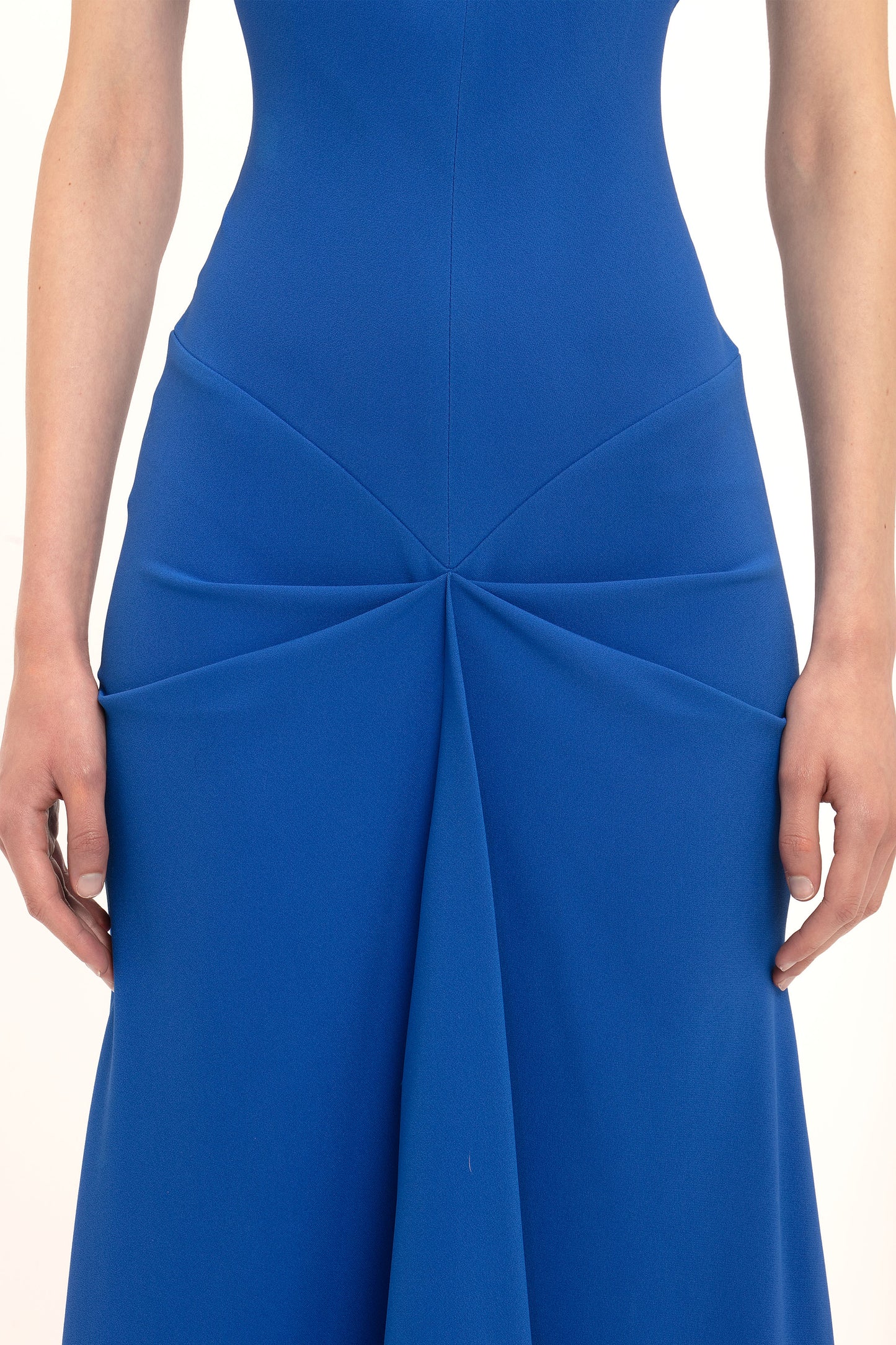 Drape Sleeve Gathered Waist Midi In Bright Blue