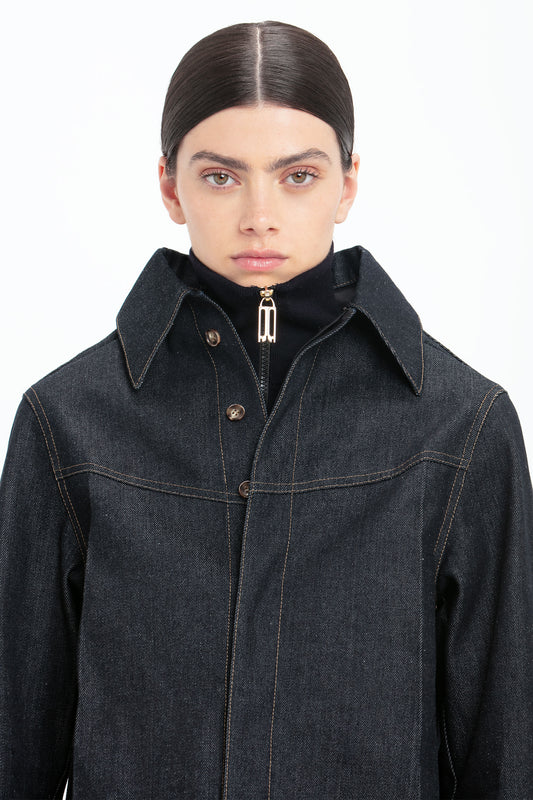 Denim Front Yoke Detail Shirt In Dark Indigo Rinse