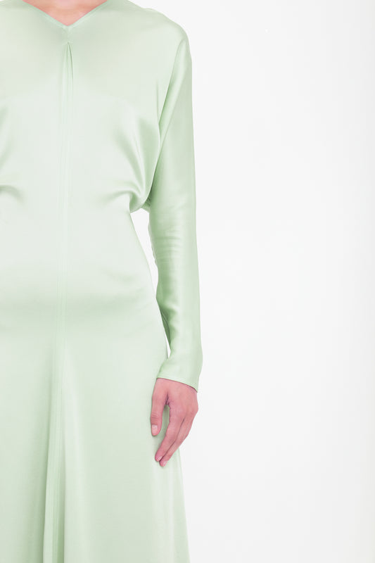 Long Sleeve Draped Midi Dress In Jade