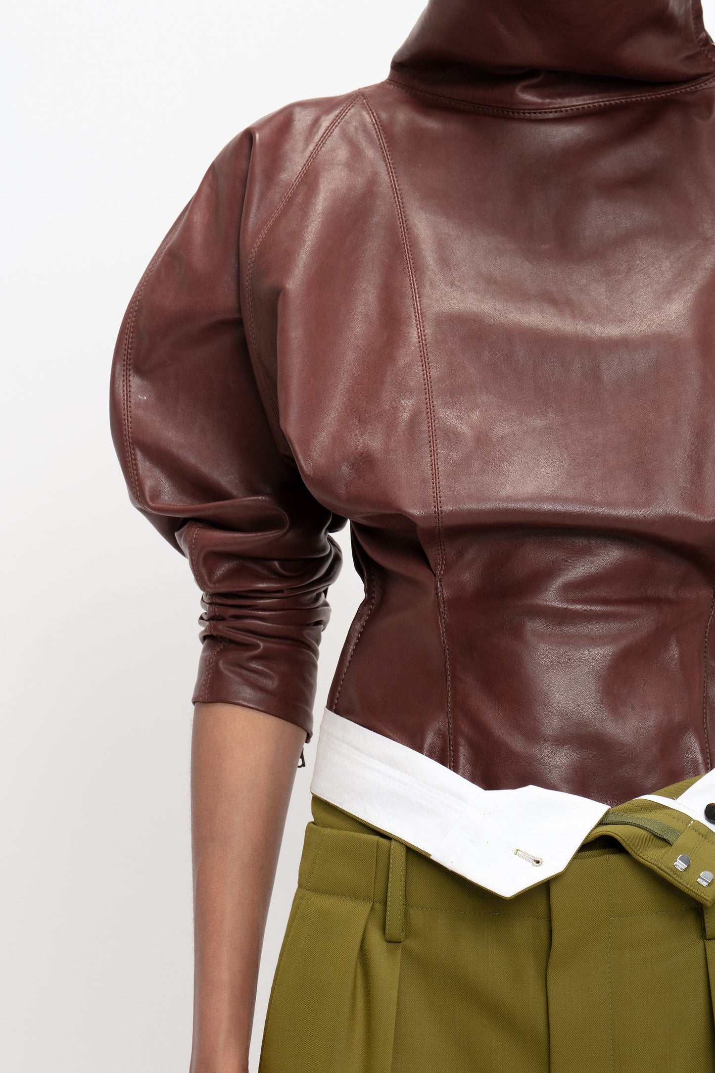 Dolman Sleeve Leather Top In Port