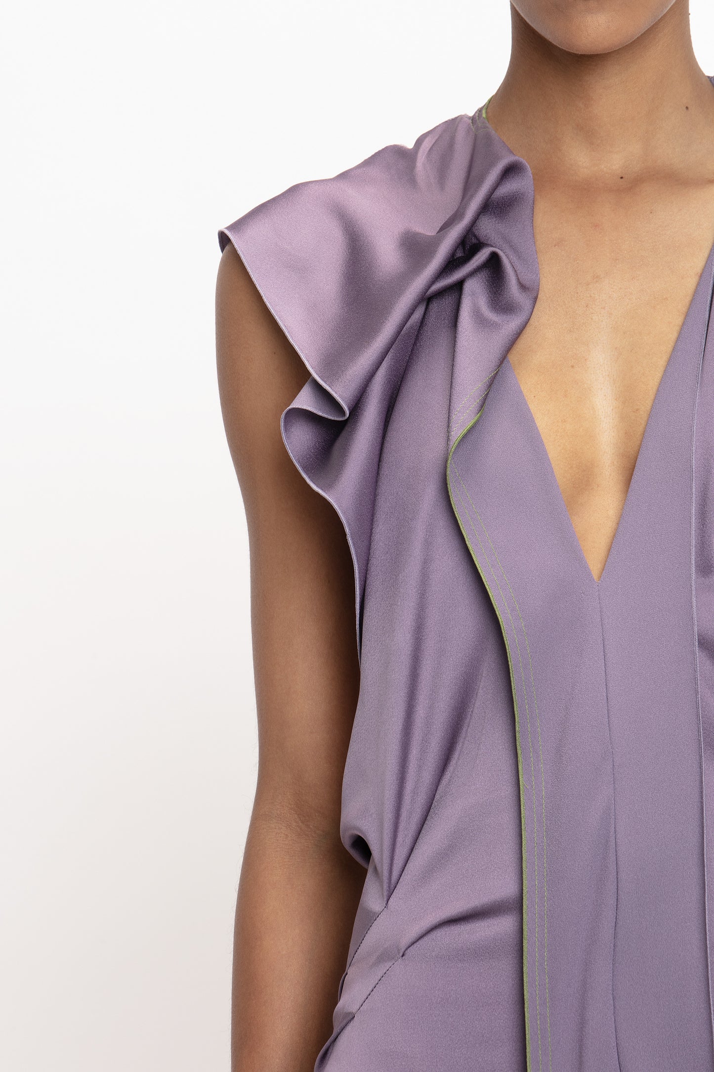 V-Neck Draped Pleat Detail Dress In Iris