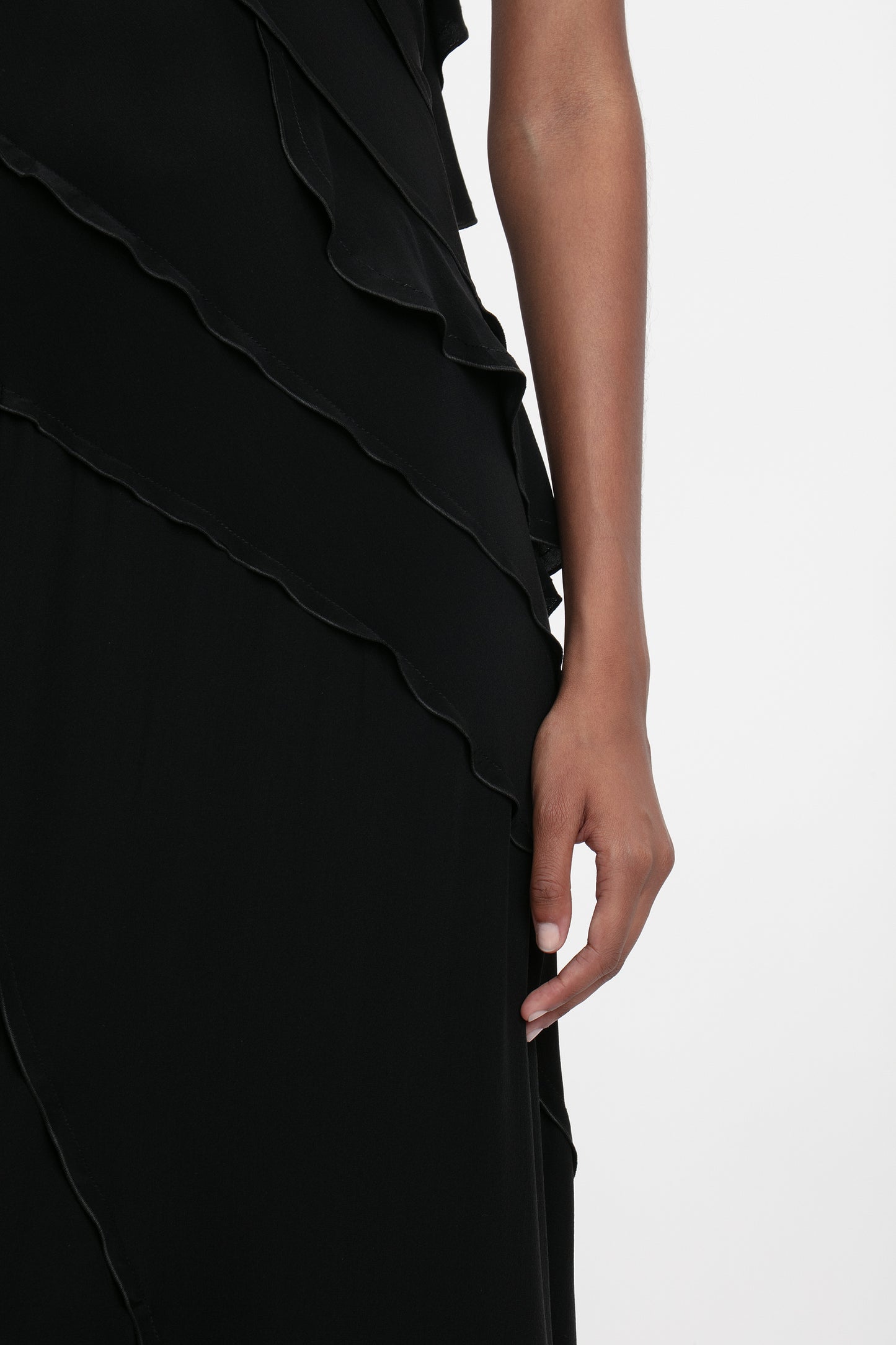 Exclusive Asymmetric Bias Frill Dress In Black