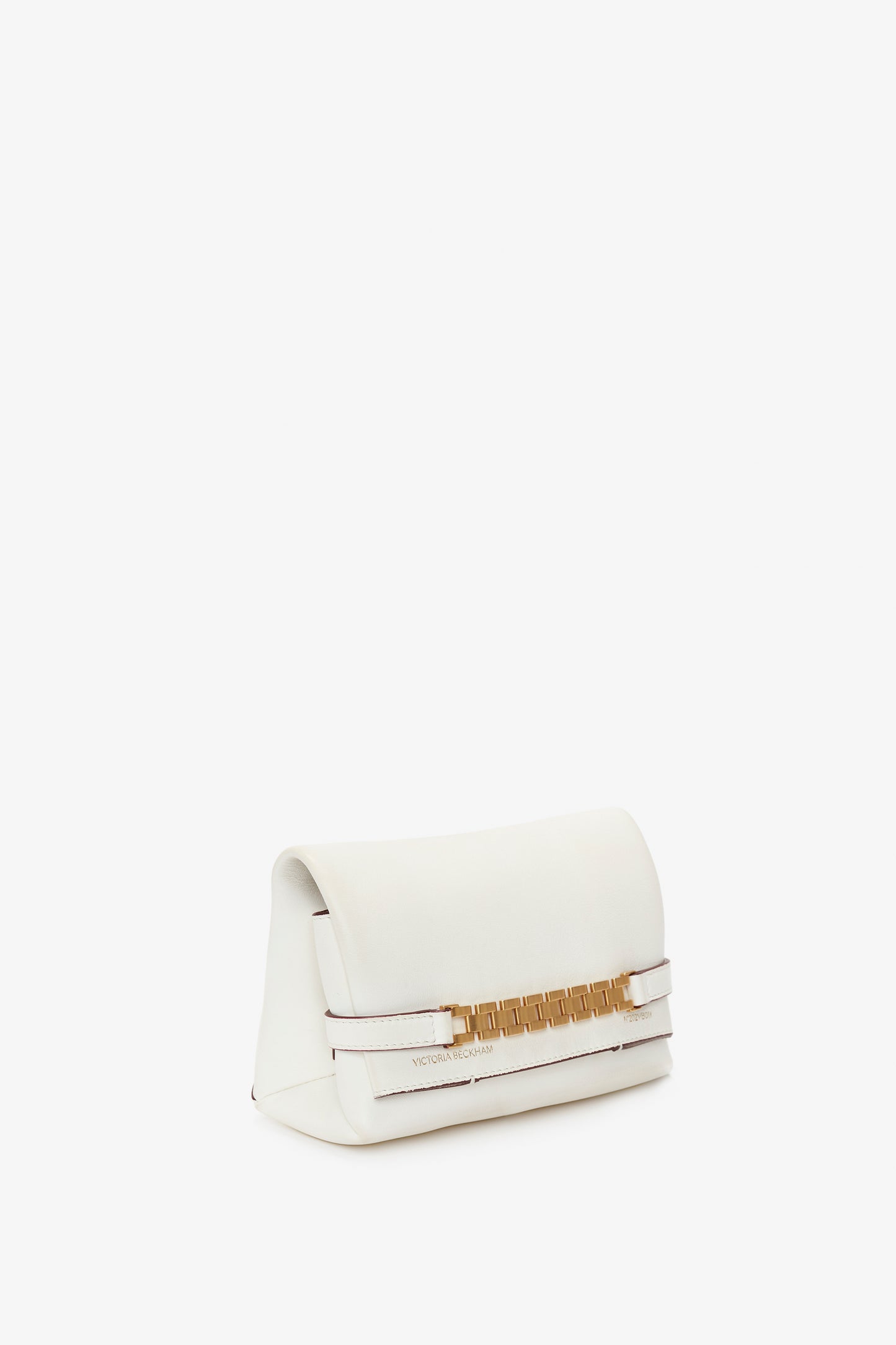 Mini Chain Pouch Bag With Long Strap In White Leather