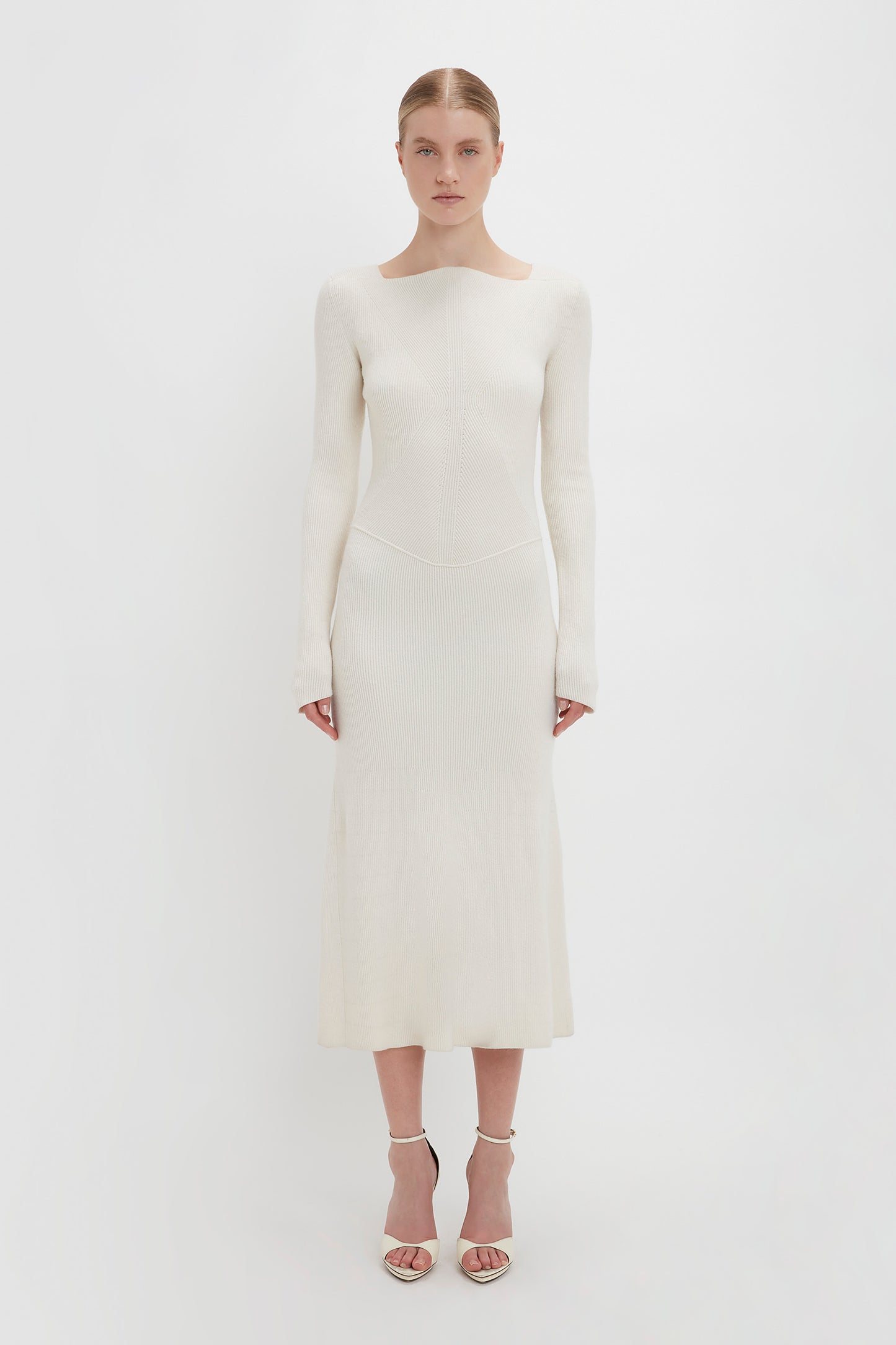 Knitted Circle Panel Dress In Off-White