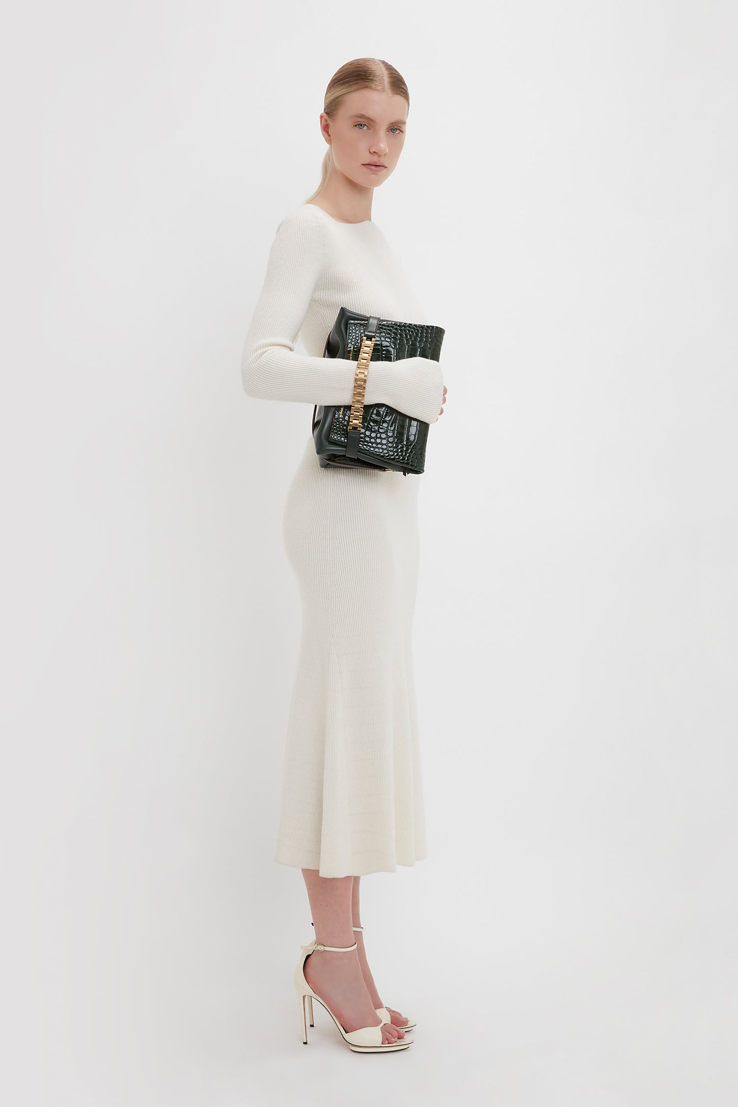 Knitted Circle Panel Dress In Off-White