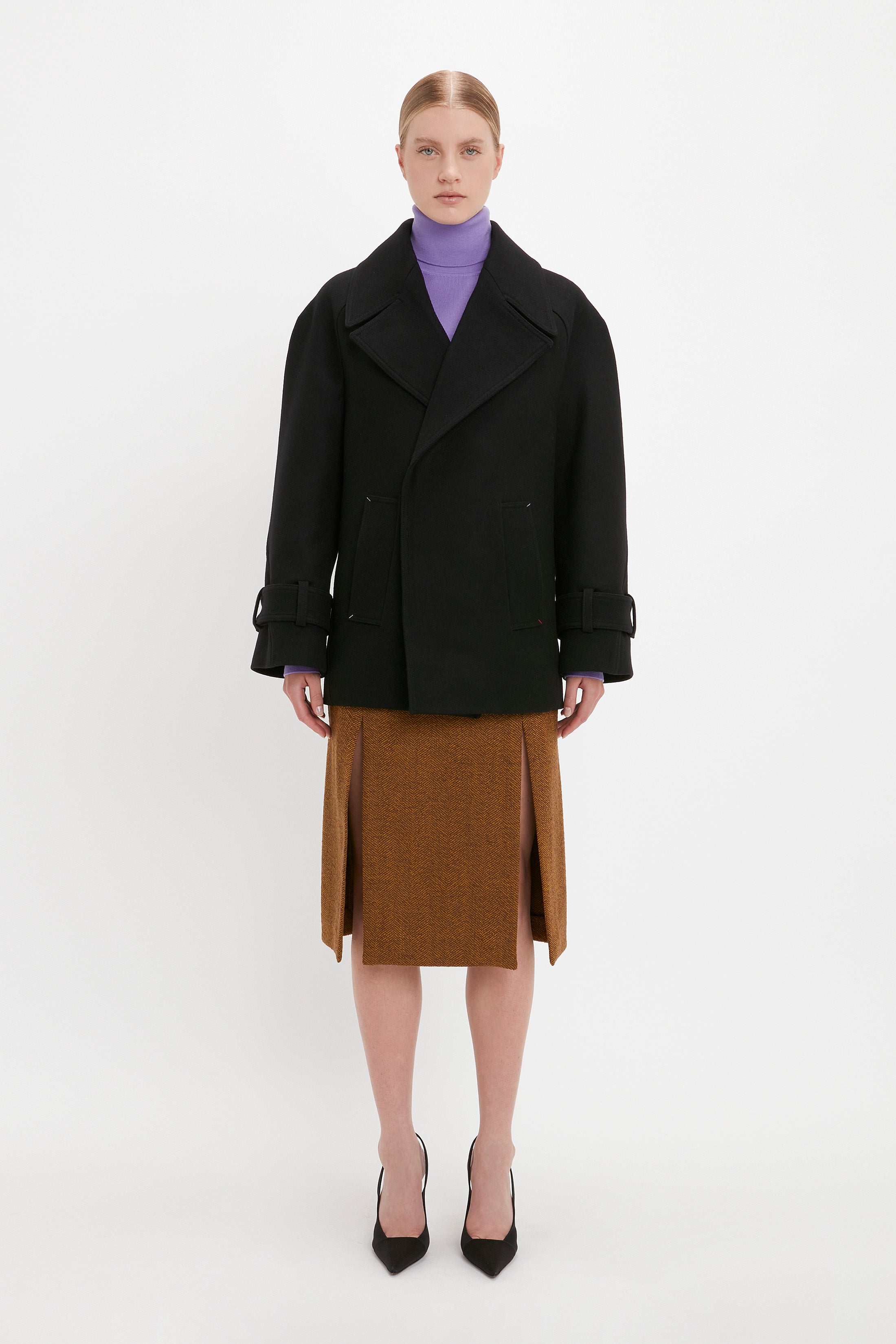 Oversized Pea Coat In Black | Victoria Beckham UK