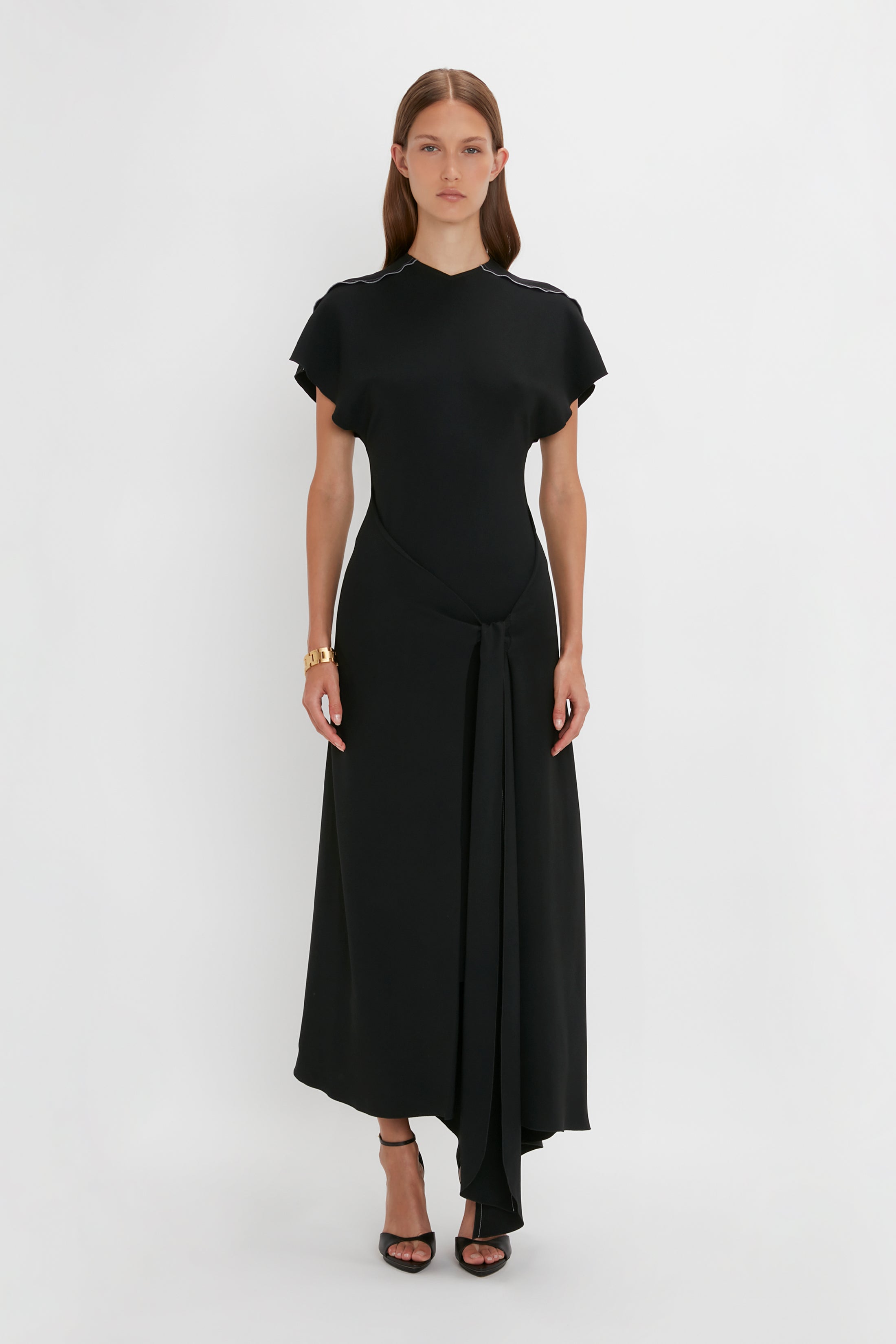 Short Sleeve Tie Detail Dress In Black – Victoria Beckham UK