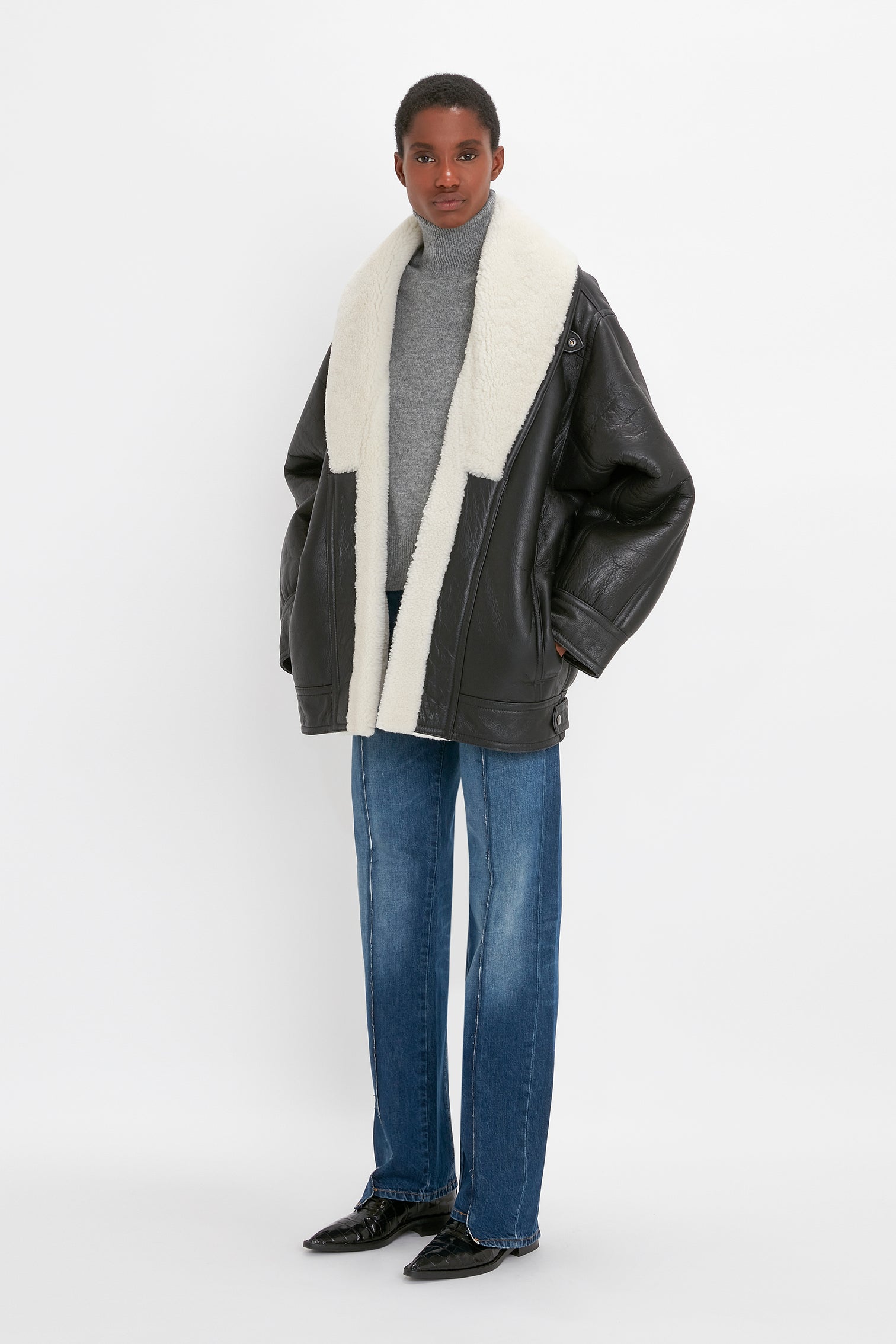 Shearling Coat In Monochrome – Victoria Beckham UK