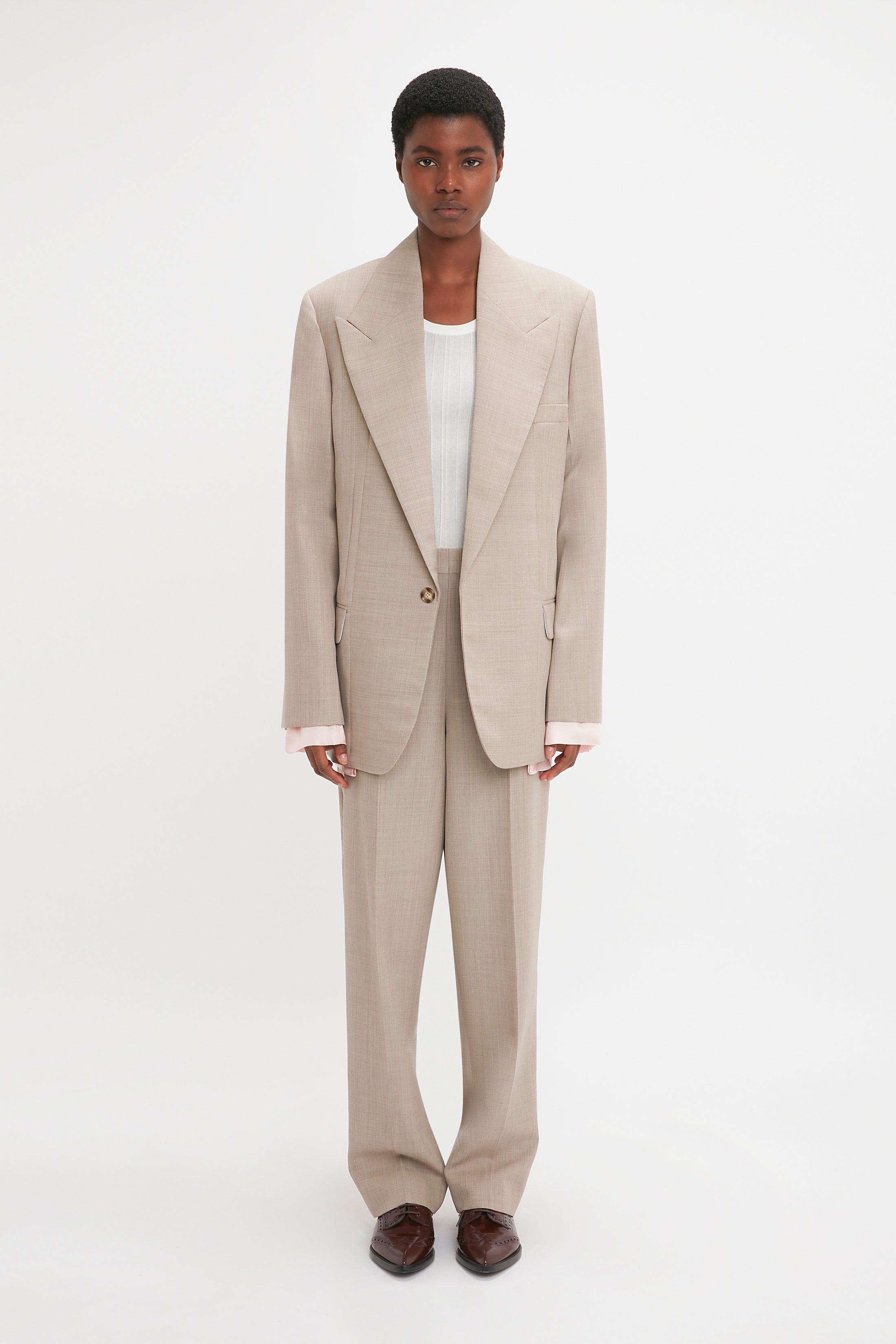 Darted Sleeve Tailored Jacket In Sesame – Victoria Beckham UK