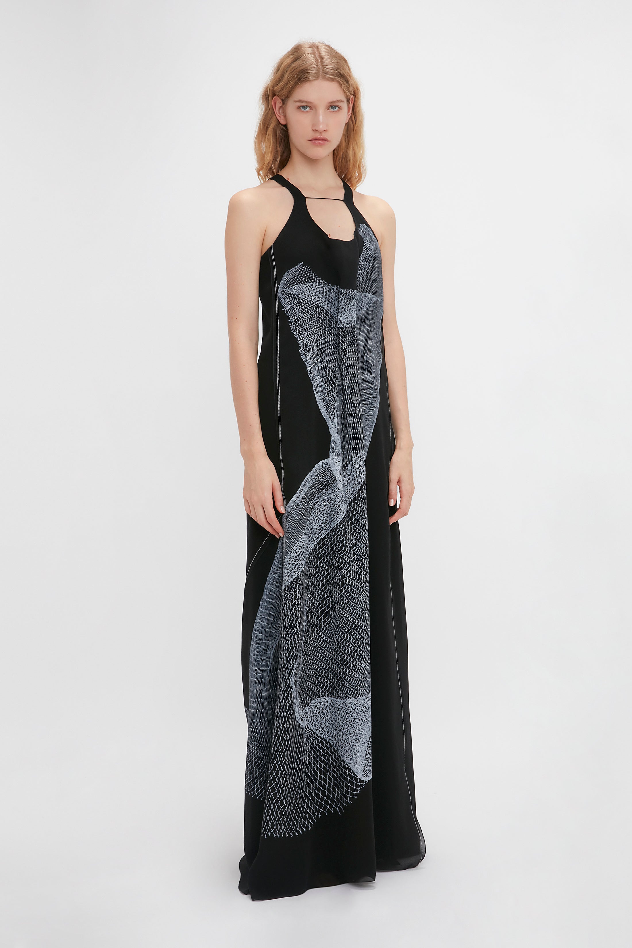 Sheer Cami Gown In Black-White Contorted Net – Victoria Beckham UK