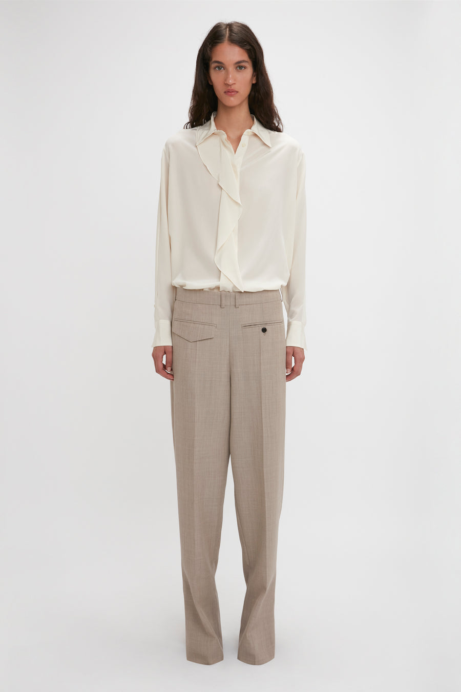 Asymmetric Ruffle Blouse In Ivory – Victoria Beckham UK