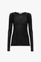 Victoria Beckham's Crew Neck Long Sleeve Top In Black, crafted from semi-sheer fabric, is perfect as a layering essential and is displayed against a plain white background.