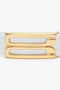 Close-up of a gold rectangular belt buckle with two parallel cut-out slots, attached to a Victoria Beckham Frame Belt In White Leather.