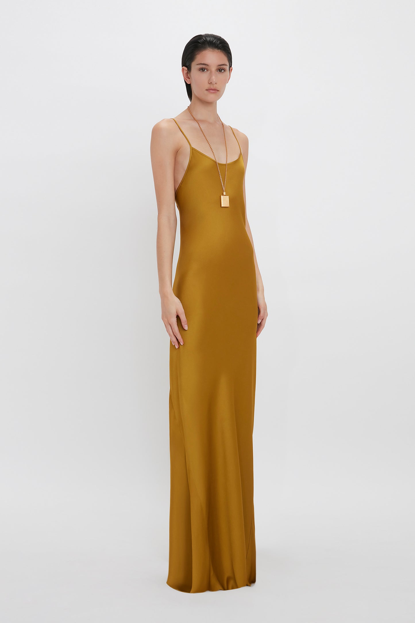 Low Back Cami Floor Length Dress In Harvest Gold Victoria Beckham UK