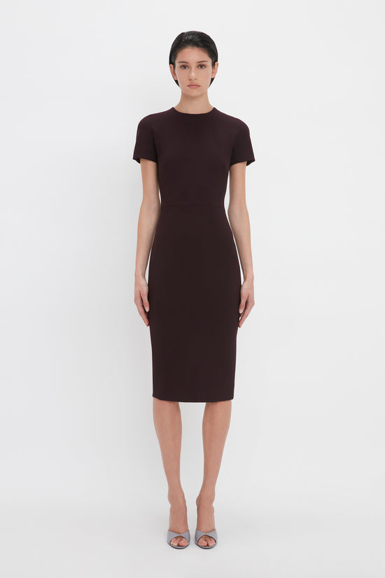 Fitted T-Shirt Dress In Deep Mahogany – Victoria Beckham UK