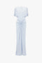 Light blue, Exclusive Floor-Length Gathered Dress In Ice by Victoria Beckham with a waist-defining silhouette, featuring an open back and short sleeves.