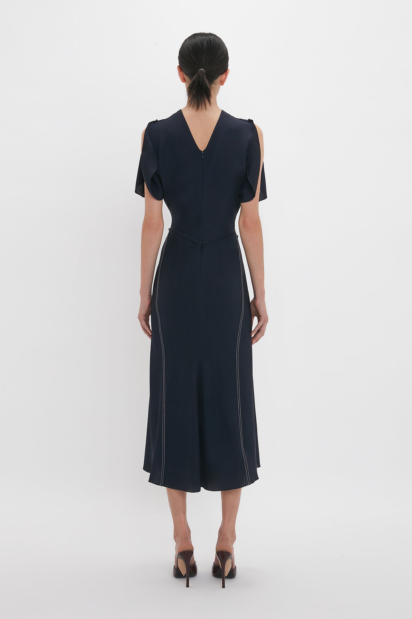 Gathered Waist Midi Dress In Midnight