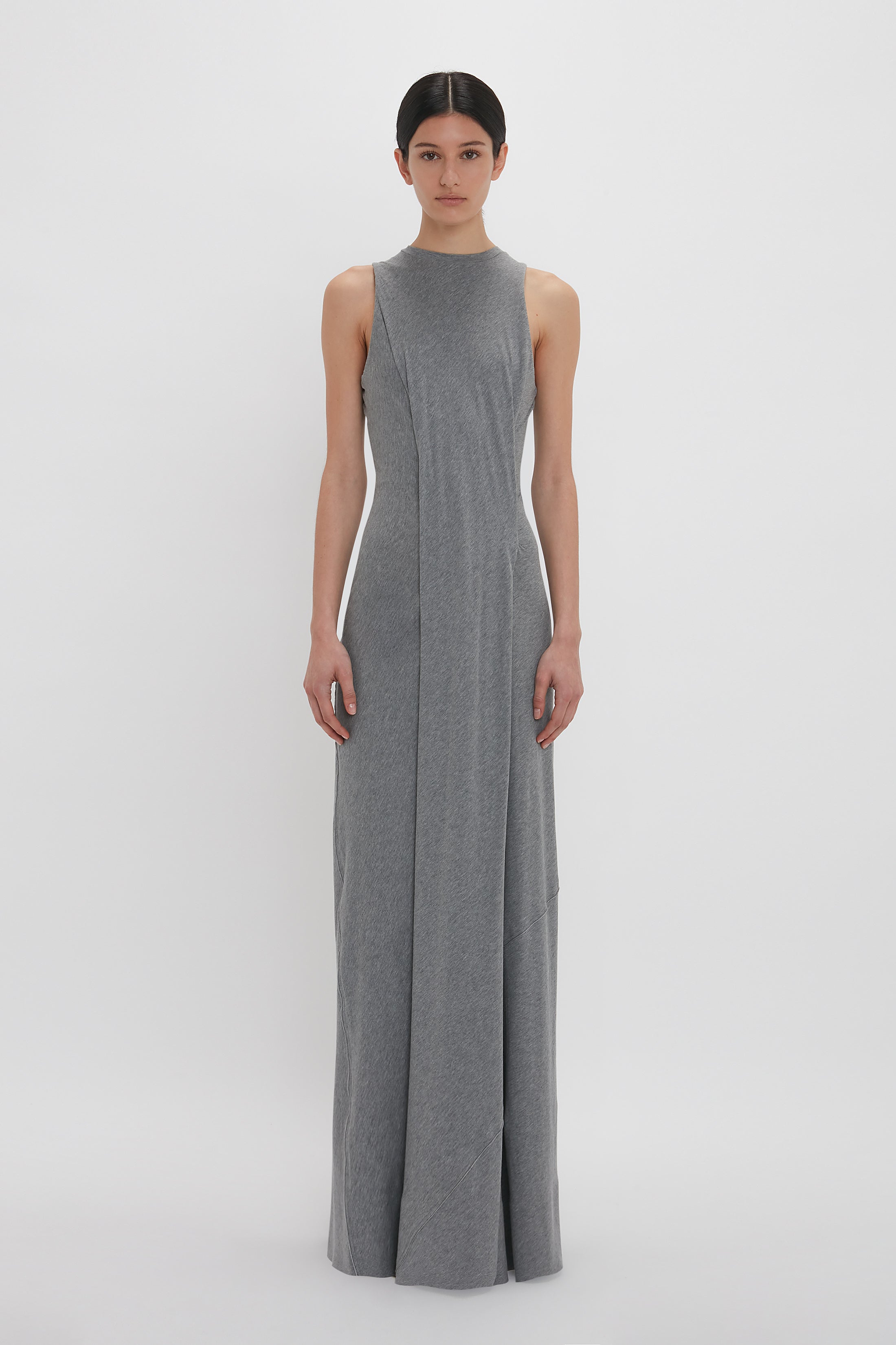 Frame Detailed Maxi Dress In Titanium – Victoria Beckham UK