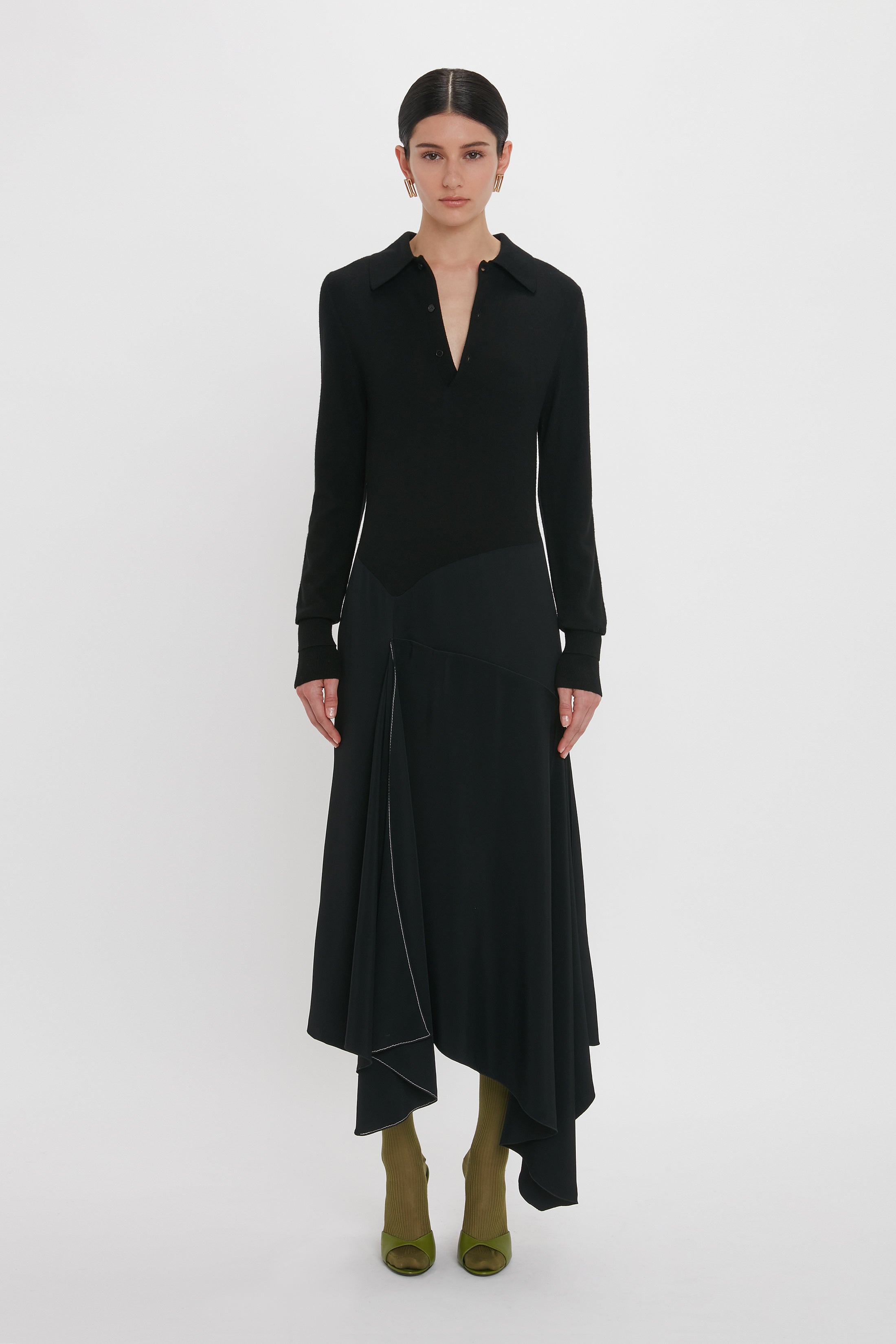 Henley Shirt Dress In Black – Victoria Beckham UK