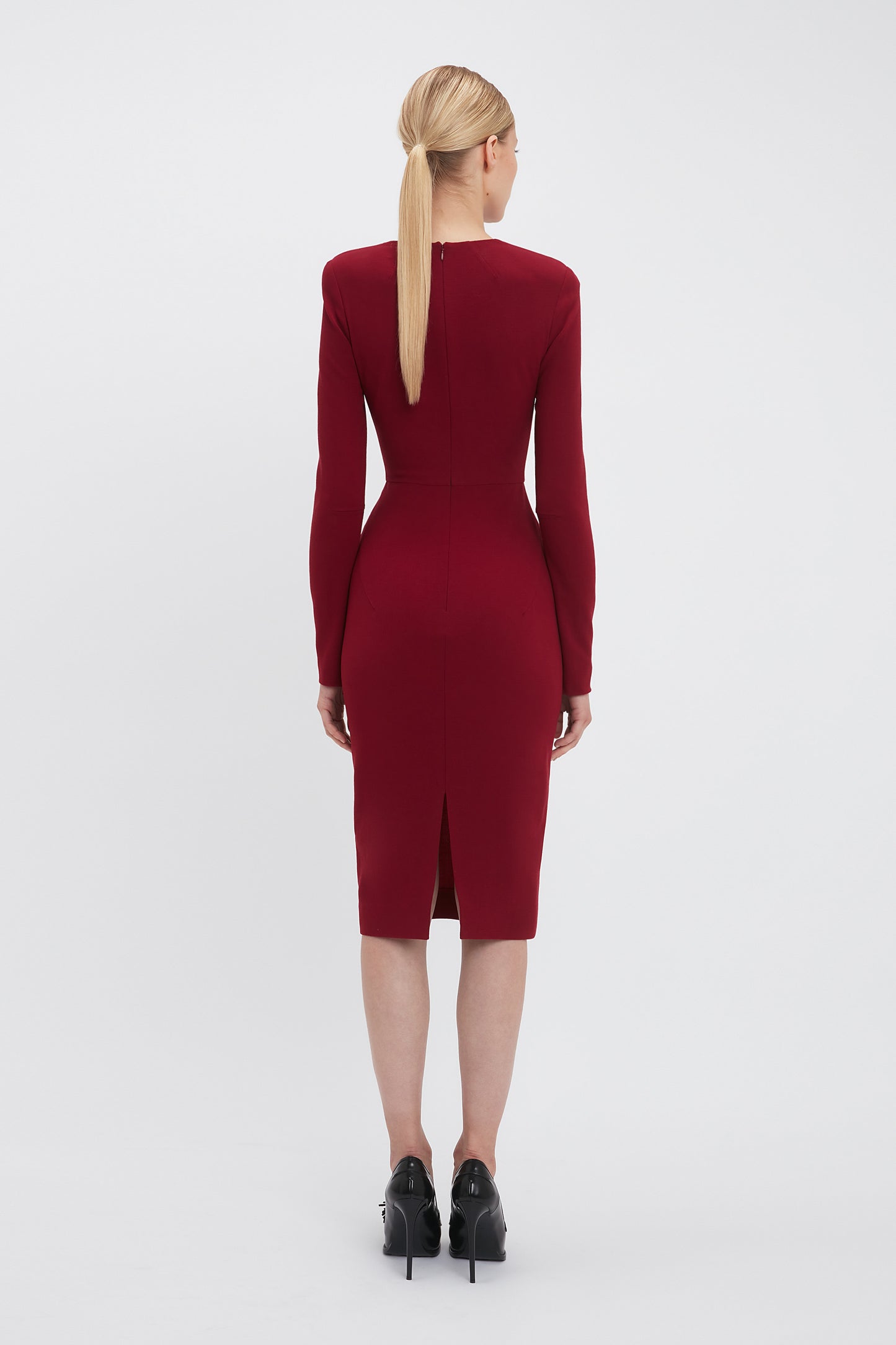 Long Sleeve T-Shirt Fitted Dress In Oxblood