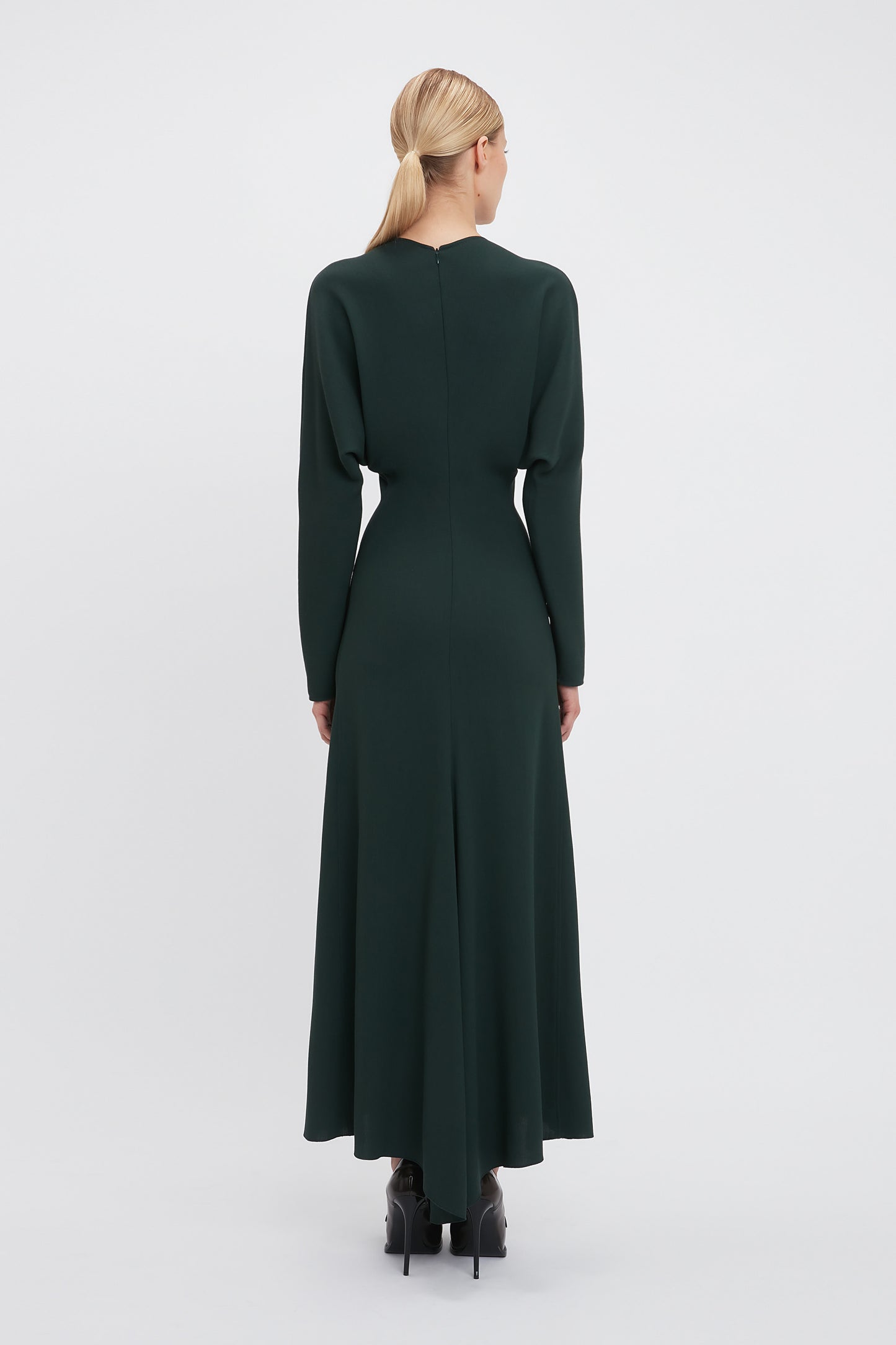 Long Sleeve Draped Midi Dress In Seaweed