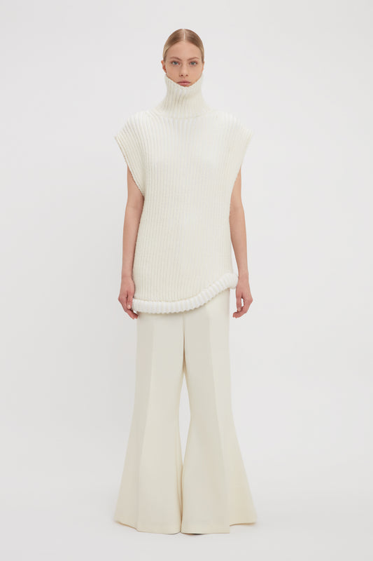 Sleeveless High Neck Knit Jumper In Ivory