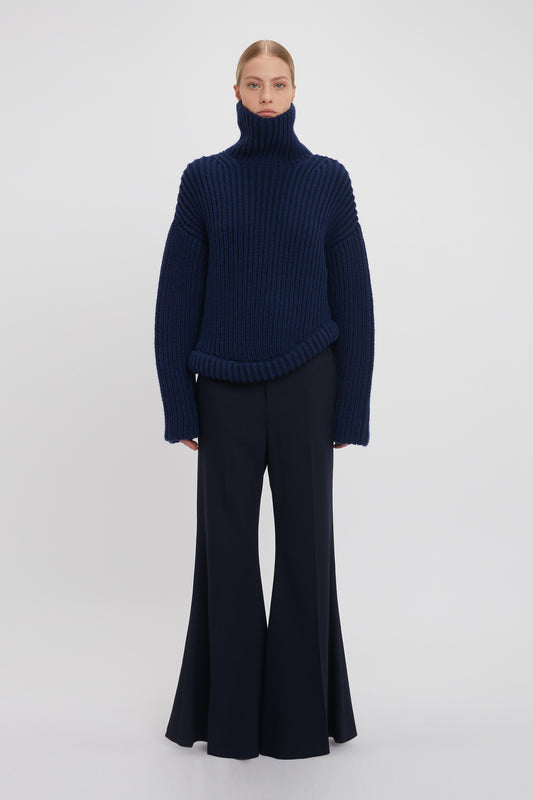 High Neck Knit Jumper In Ink Blue