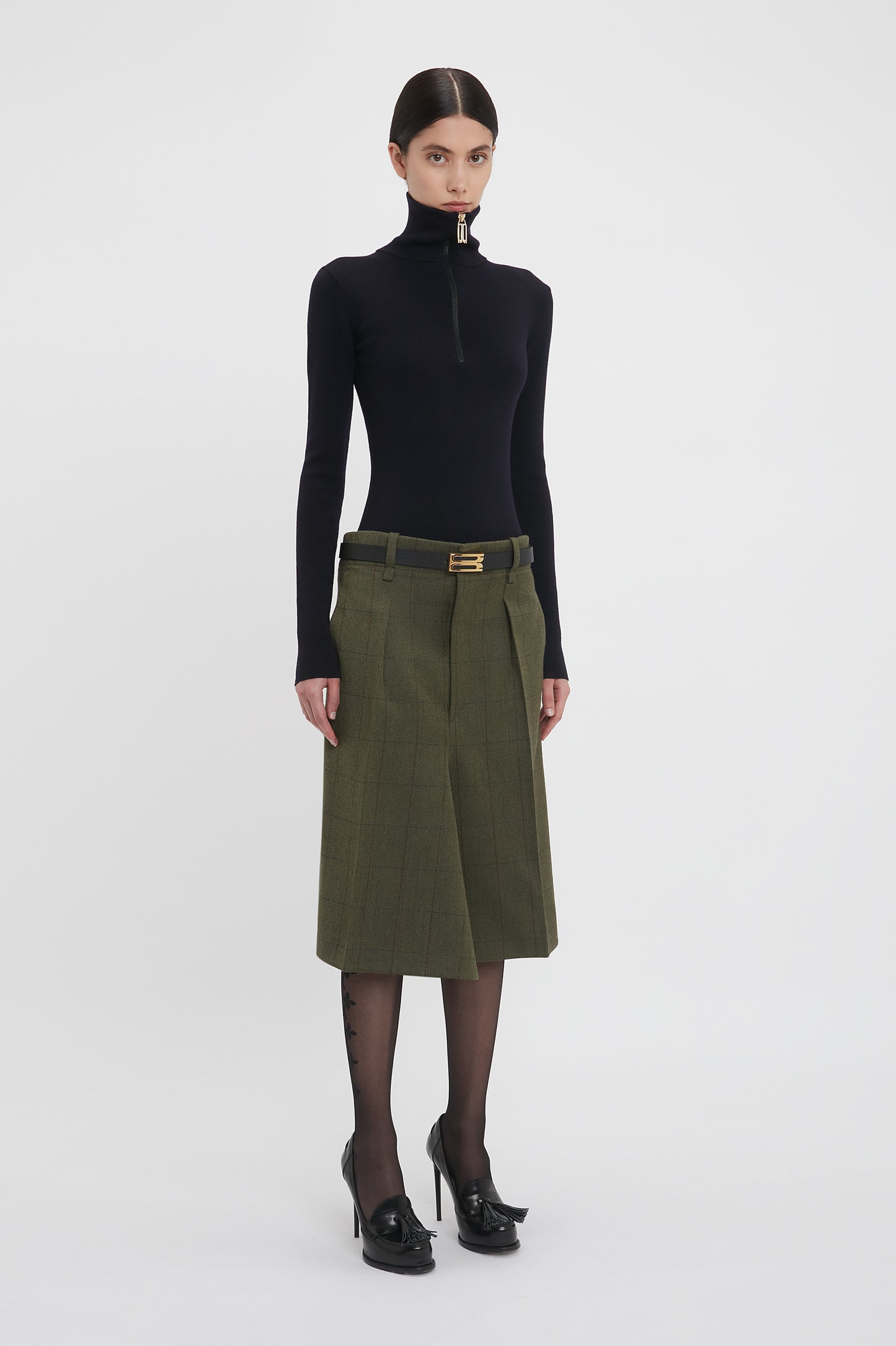 Exclusive Asymmetric Tailored Skirt In Dark Fern Check