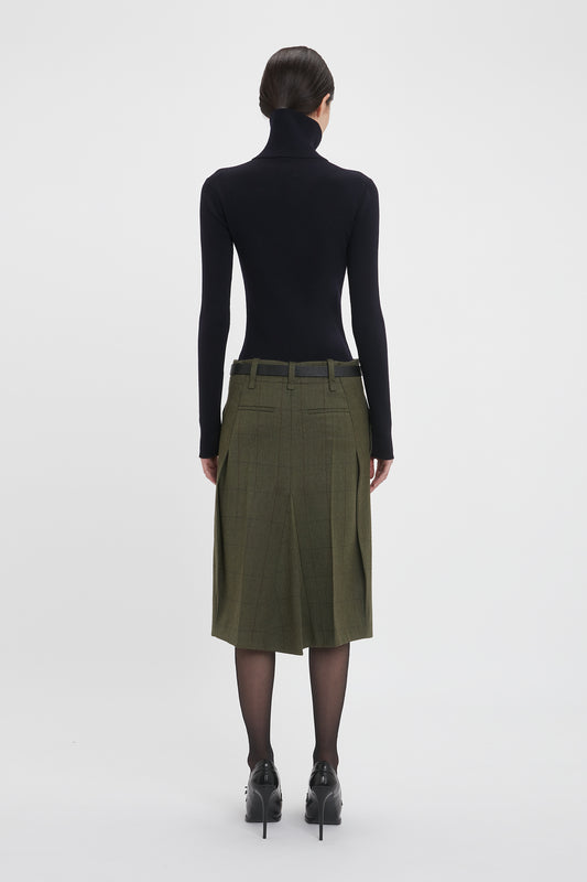 Exclusive Asymmetric Tailored Skirt In Dark Fern Check