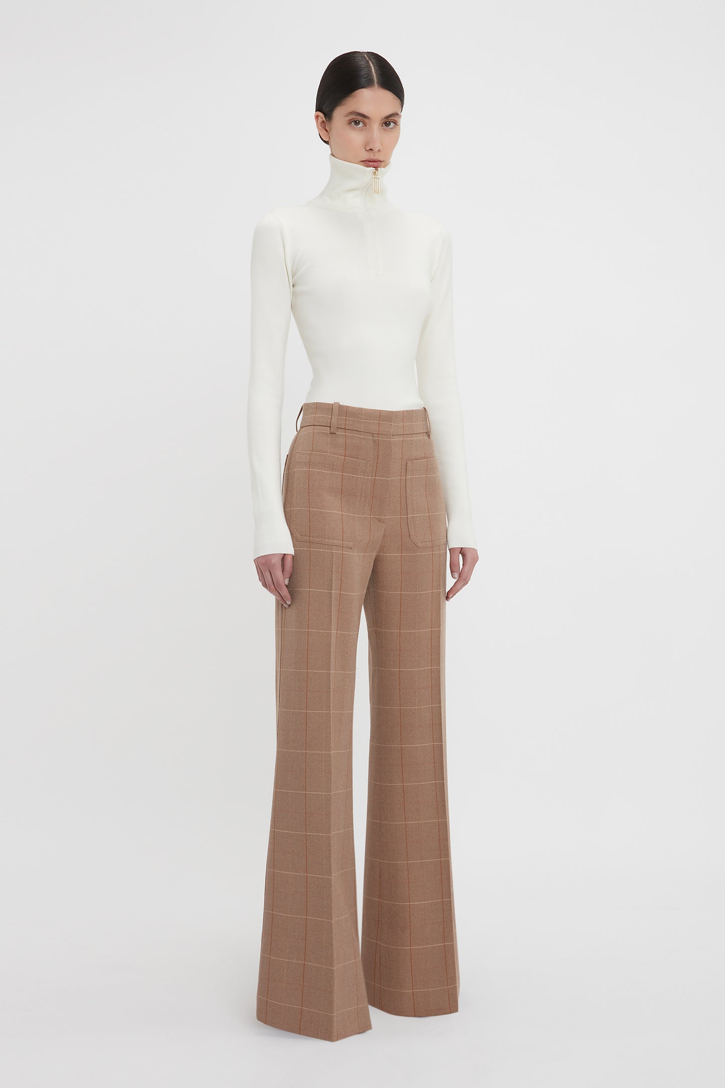 Alina Tailored Trouser In Camel-Multi Check