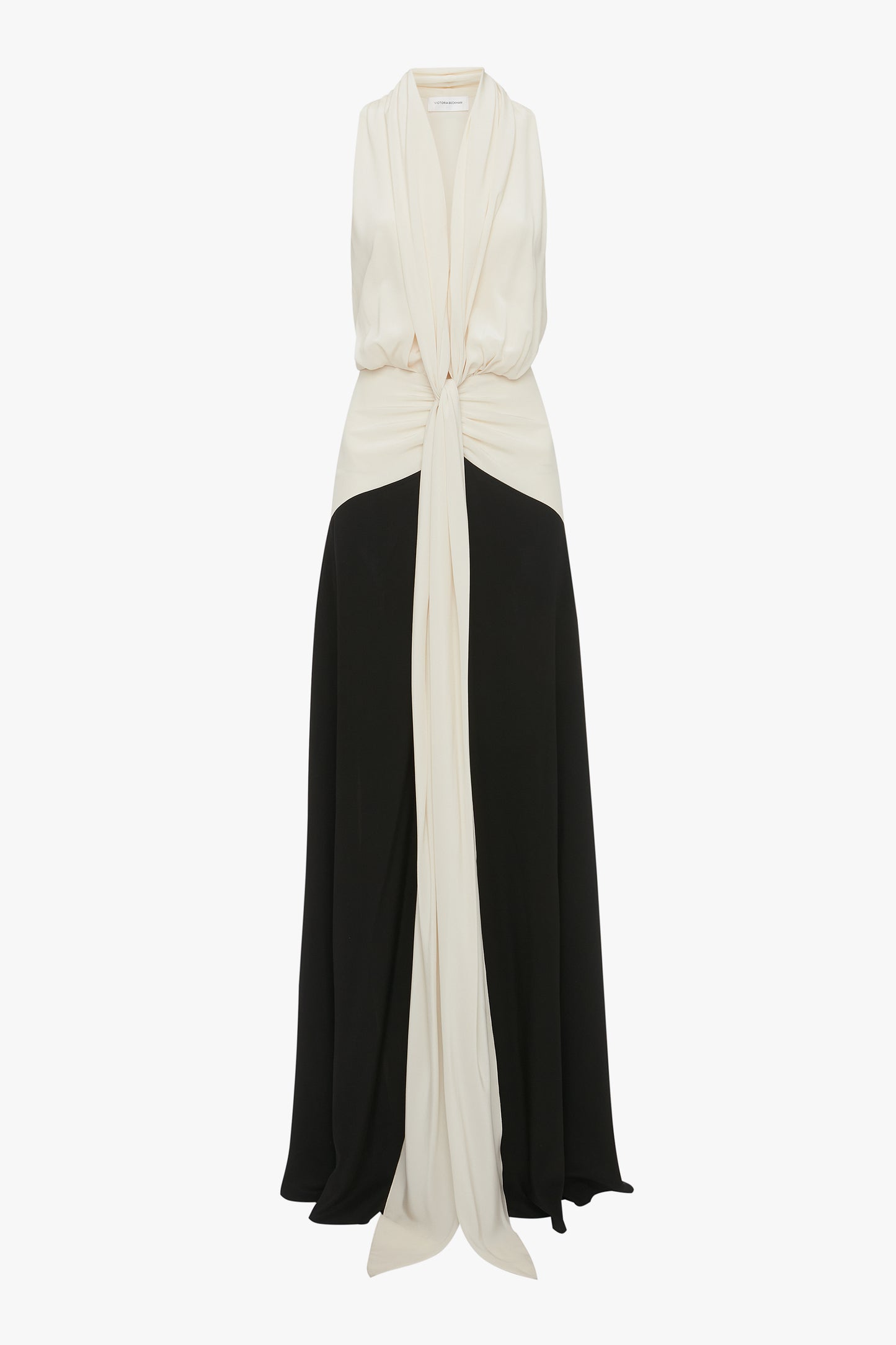 Exclusive Sleeveless Tie Detail Gown In Ivory-Black