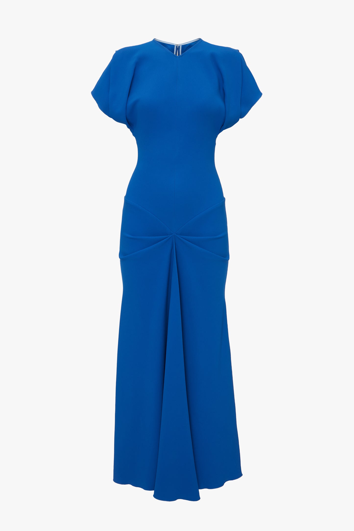 Drape Sleeve Gathered Waist Midi In Bright Blue