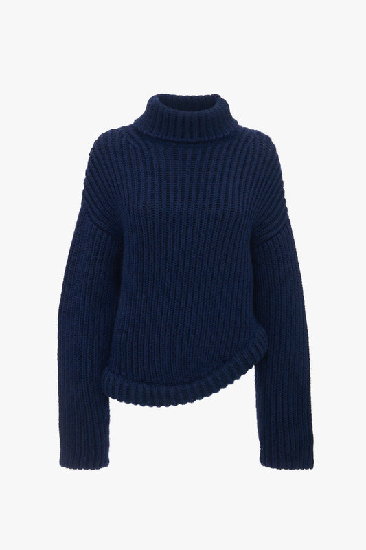 High Neck Knit Jumper In Ink Blue