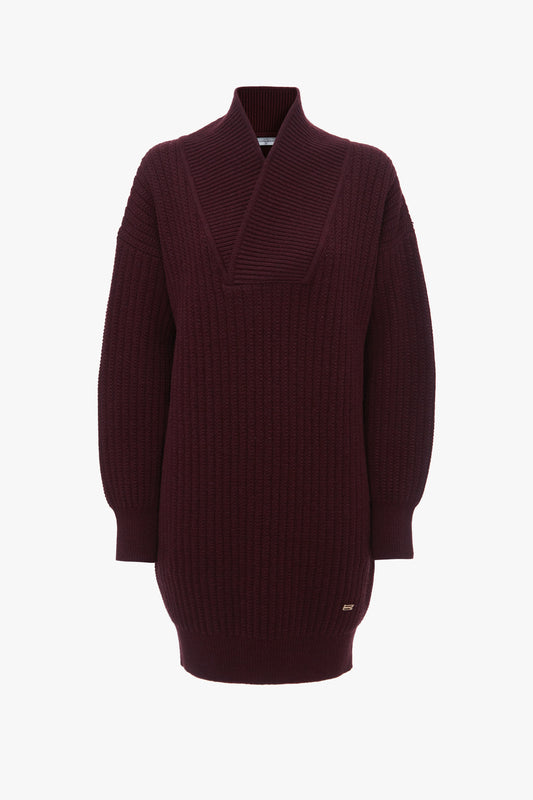 Shawl Neck Knitted Jumper Dress In Port