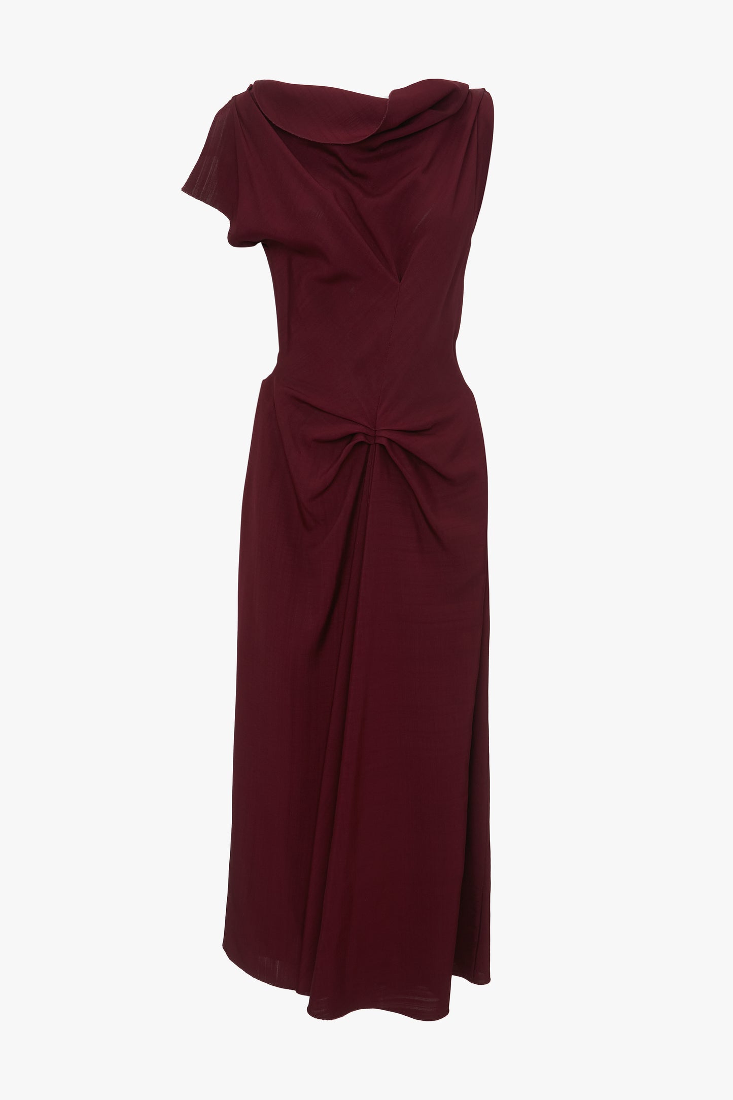 Deconstructed Gathered Waist Midi Dress In Port