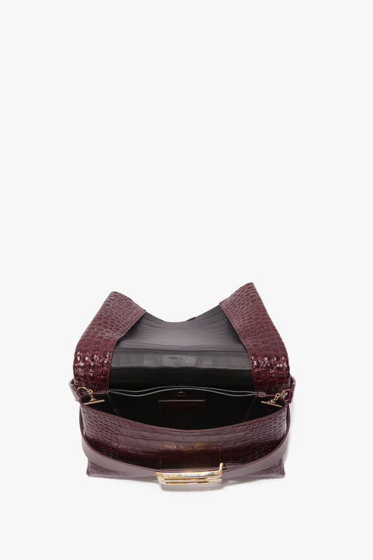 Exclusive B Pouch Bag In Croc Embossed Burgundy Leather