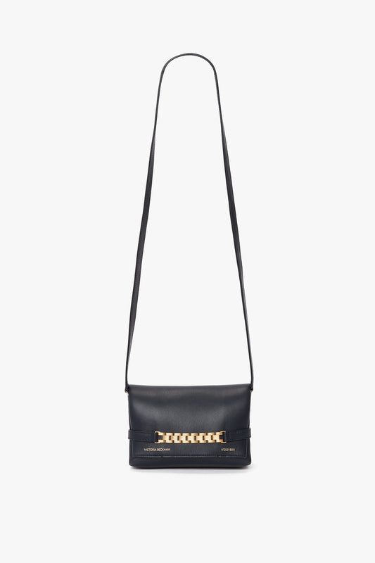 Mini Chain Pouch Bag With Long Strap In Navy Leather