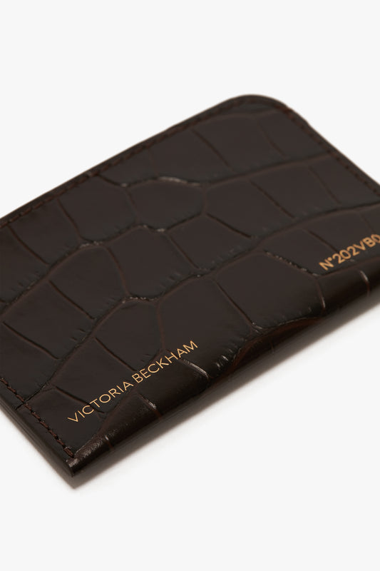 Exclusive Envelope Card Holder In Espresso Croc Embossed Leather