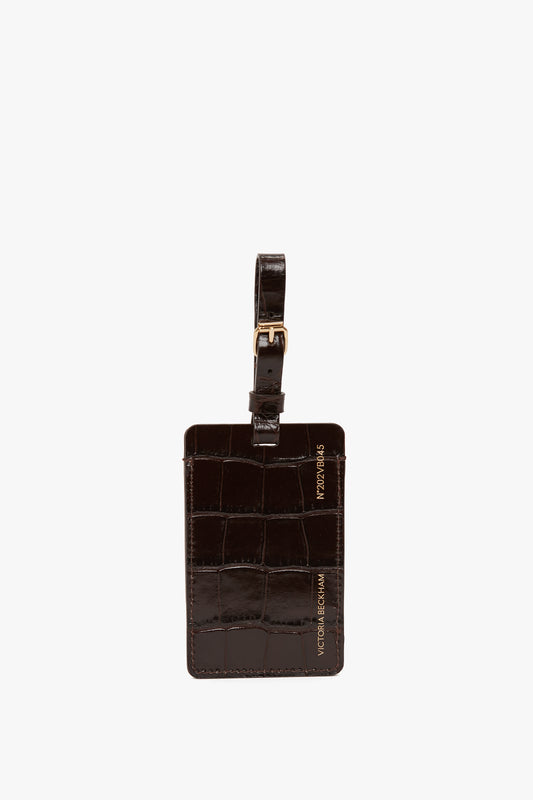 Exclusive Luggage Tag In Espresso Croc Embossed Leather