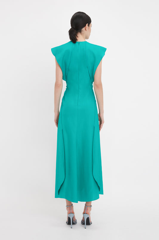 Folded Cap Sleeve Midi Dress In Peacock