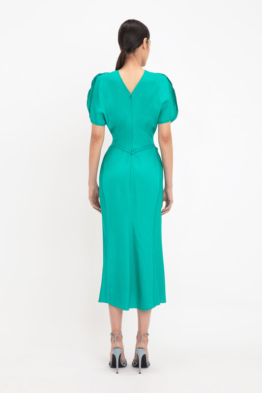 Gathered Waist Midi Dress In Peacock