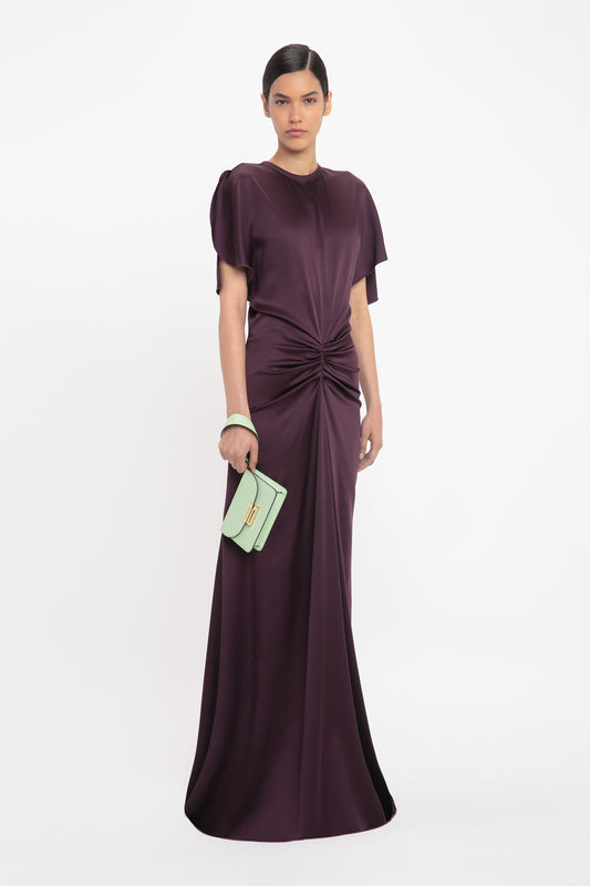 Gathered Waist Floor-Length Dress In Fig