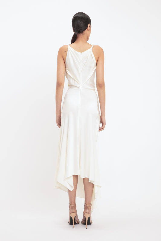 Asymmetric Draped Midi Dress In Ivory