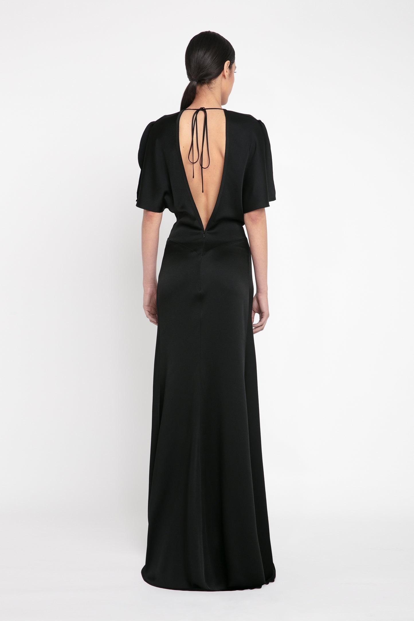 Gathered Waist Floor-Length Dress In Black