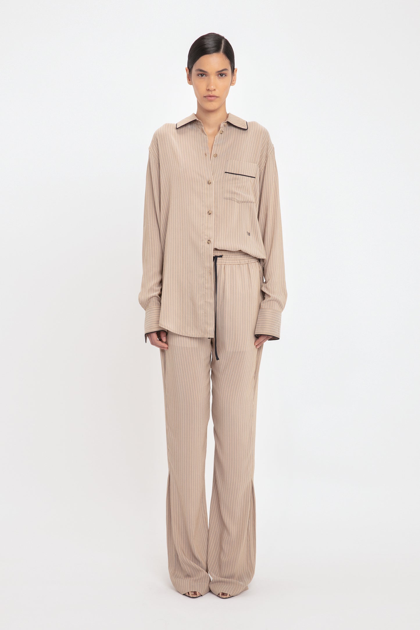 Pleat Detail Pyjama Trouser In Tobacco-Midnight