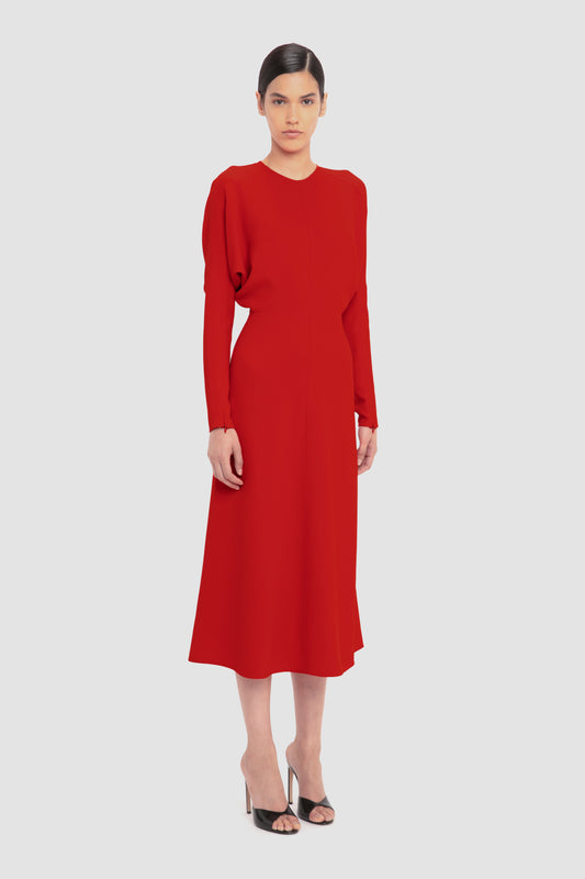 Dolman Midi Dress In Red