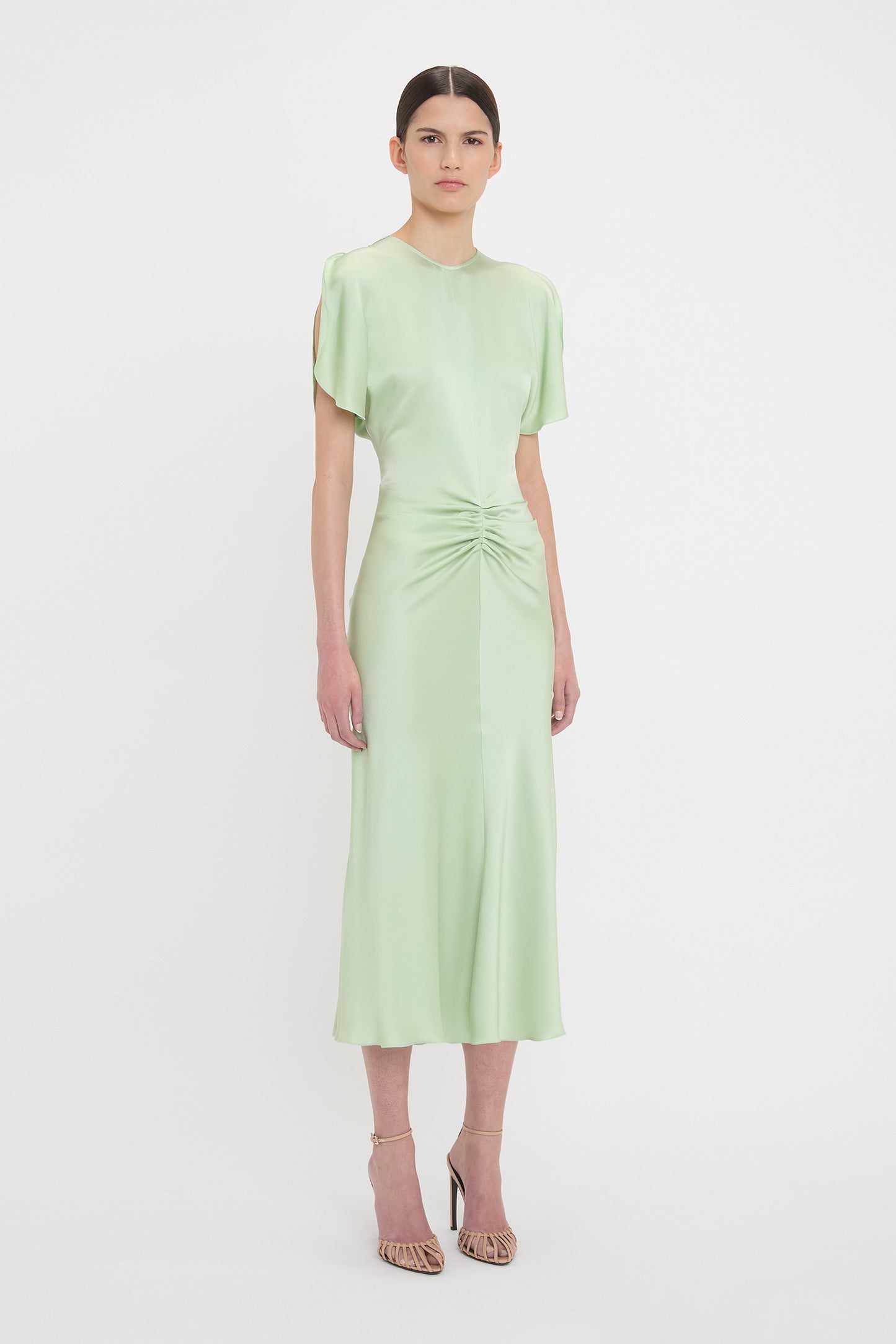 Gathered Waist Midi Dress In Jade