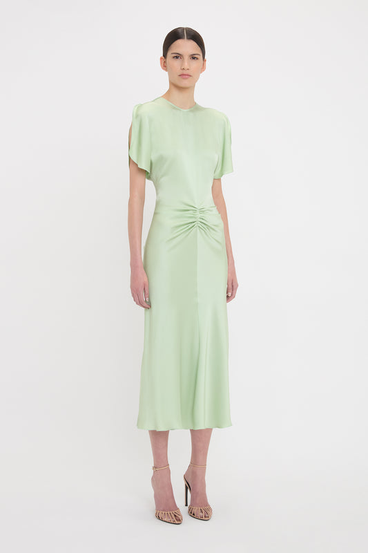 Gathered Waist Midi Dress In Jade